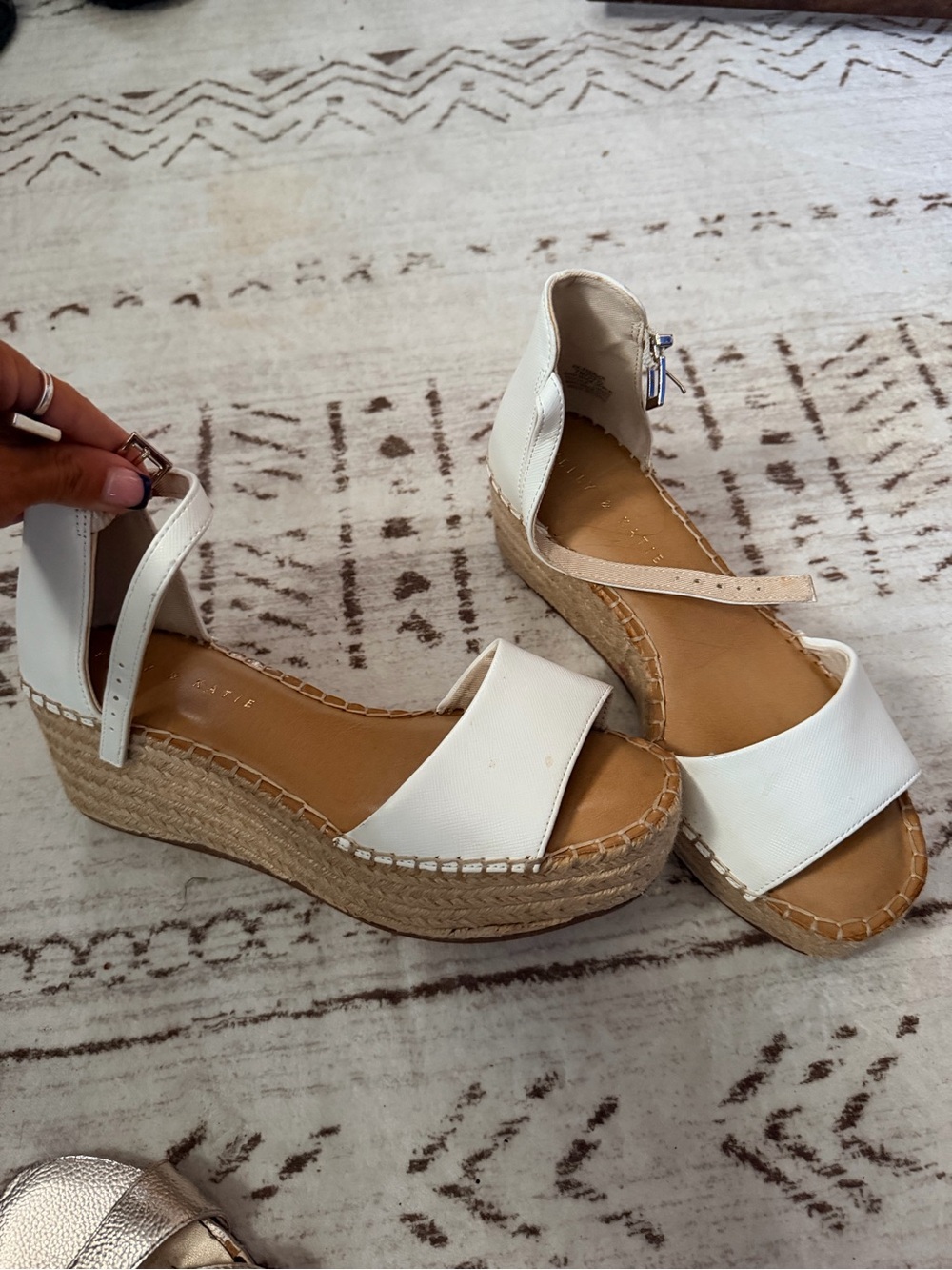 Kelly & Katie White Espadrille Wedge Sandals with Ankle Strap